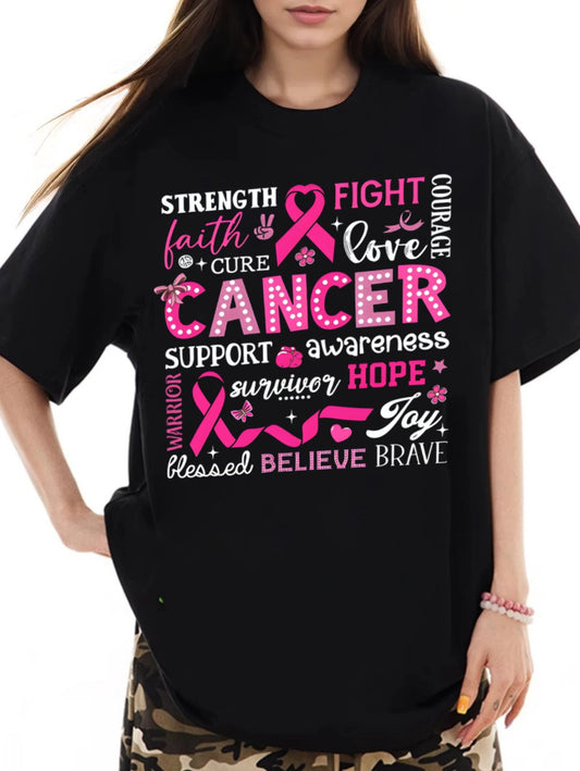 Women Fight Cancer Printed Casual T-Shirt