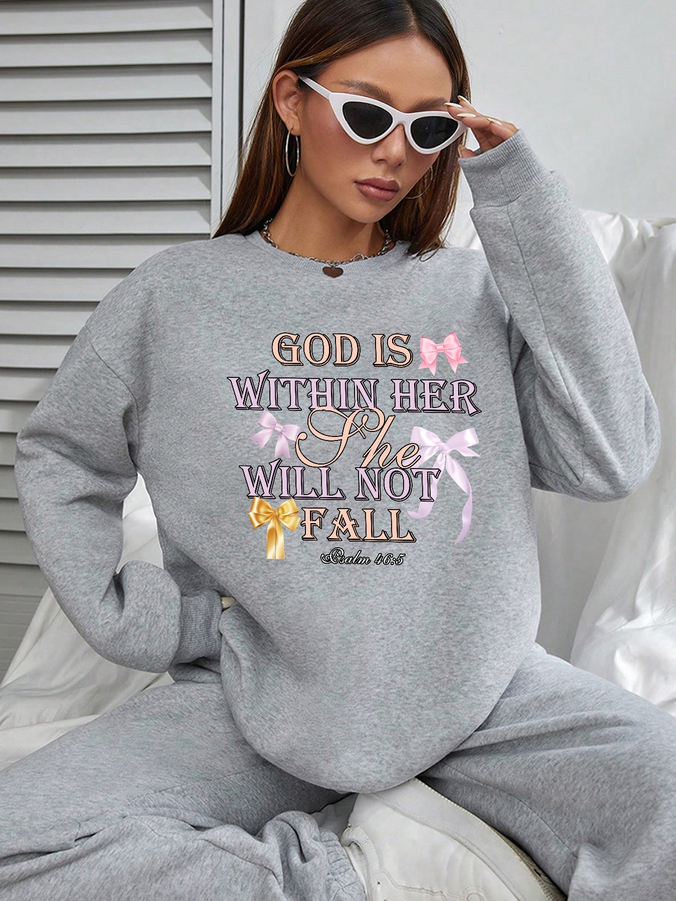 Women GOD IS WITHIN HER SHE WILL NOT FALL Printed Casual Sweatshirt