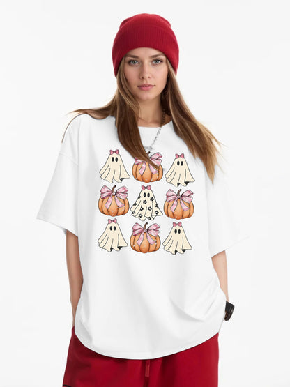 Women Cute Ghost and Pumpkin Print Casual T-Shirt