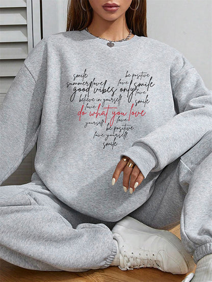 Women English Letter Printed Heart Shape Sweatshirt