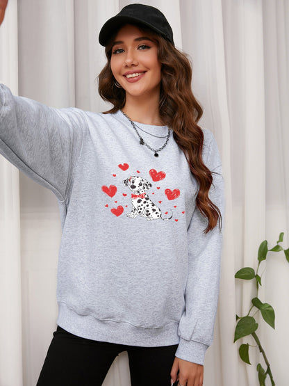 Women Dalmatian & Heart Print Casual Sweatshirt