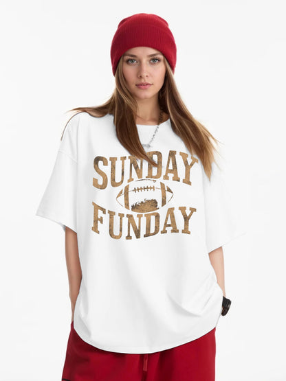 Women SUNDAY FUNDAY Rugby Print Casual T-Shirt