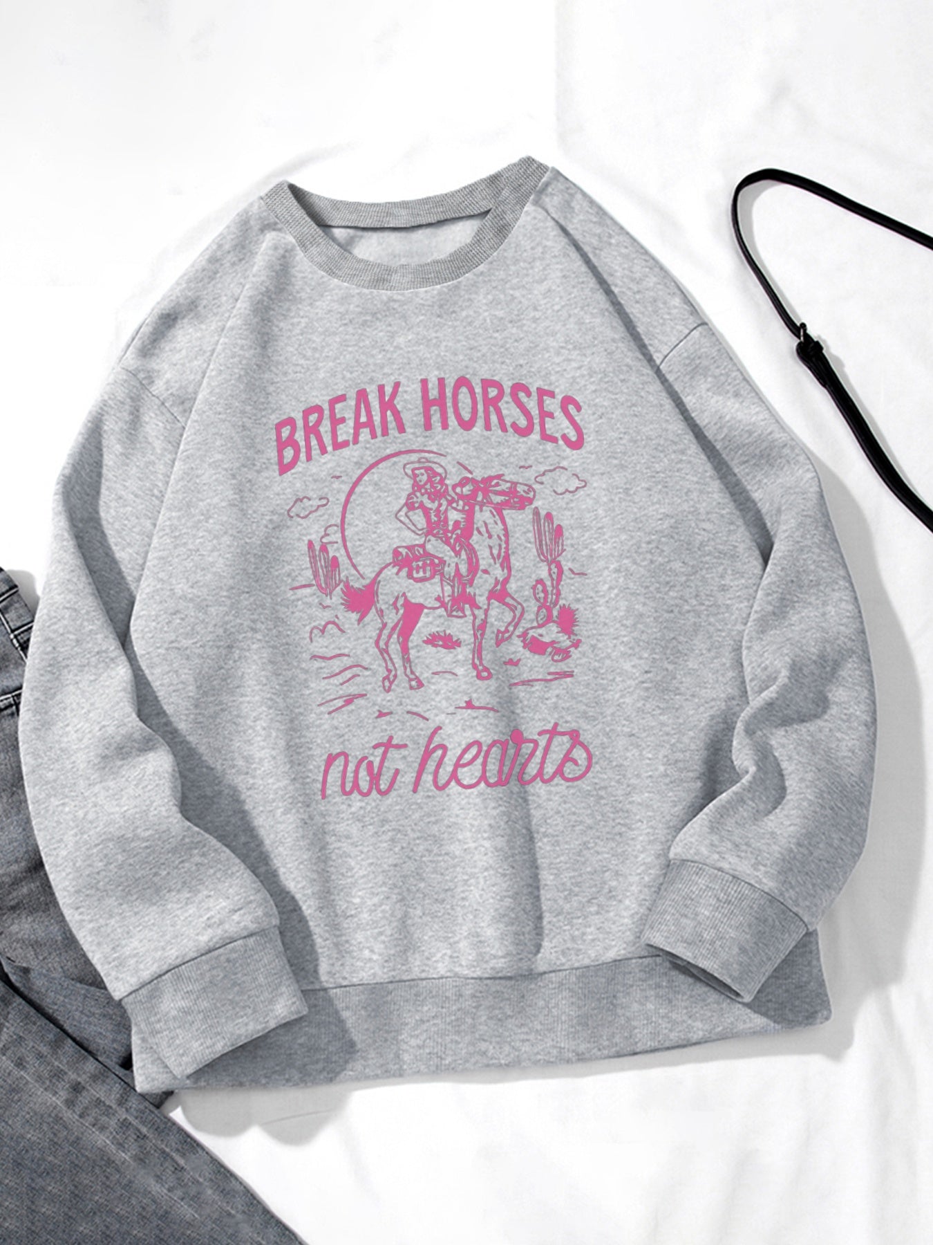 Women Pink Break Horses Graffiti Pattern Temperament Sweatshirt