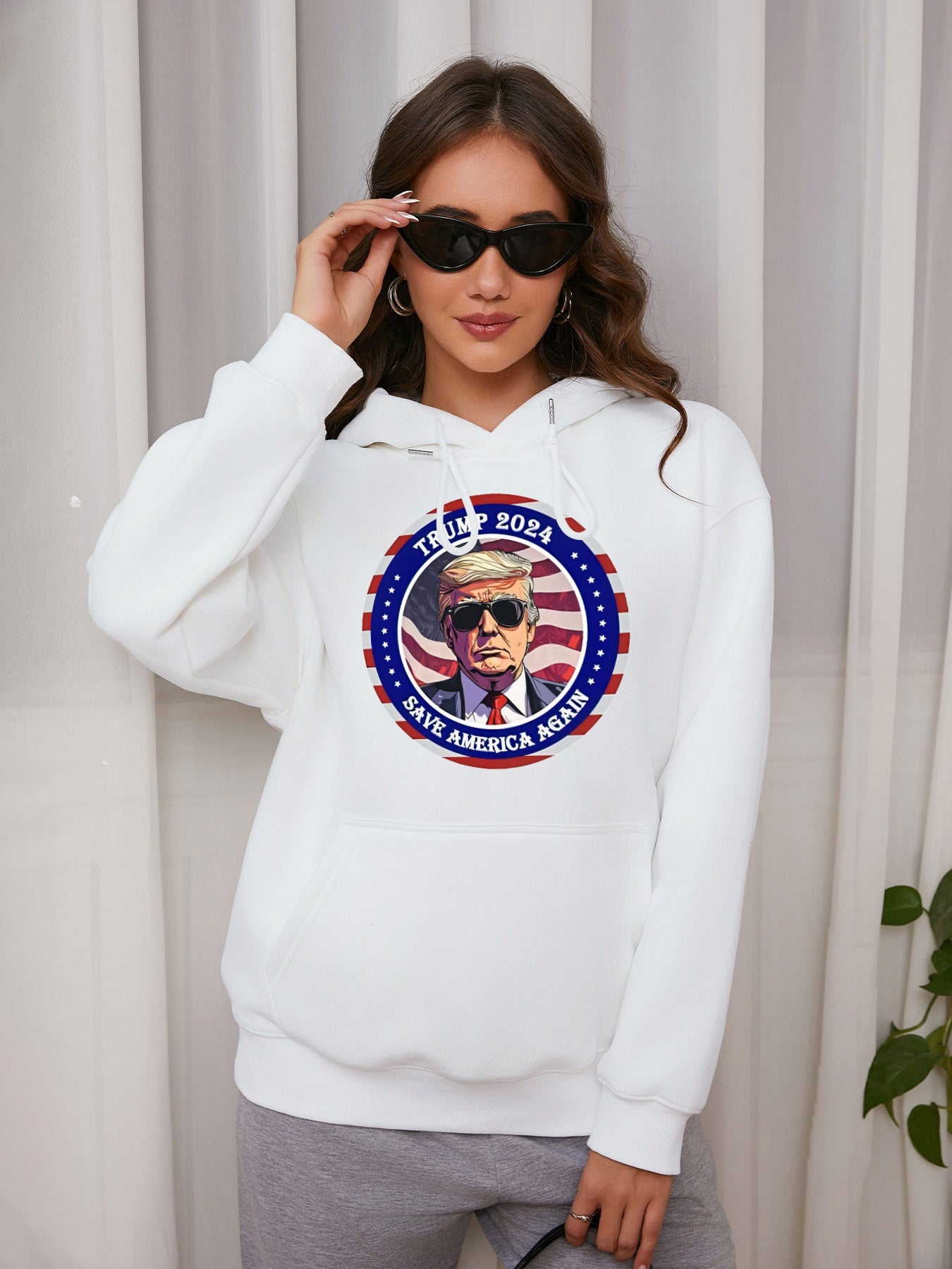 Women Trump 2024 Save America Again Print Casual Hoodie