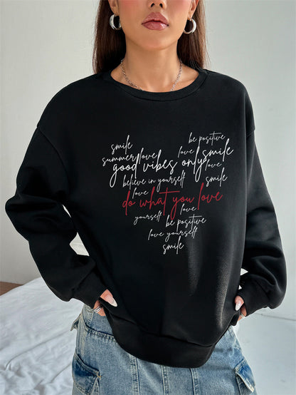 Women English Letter Printed Heart Shape Sweatshirt