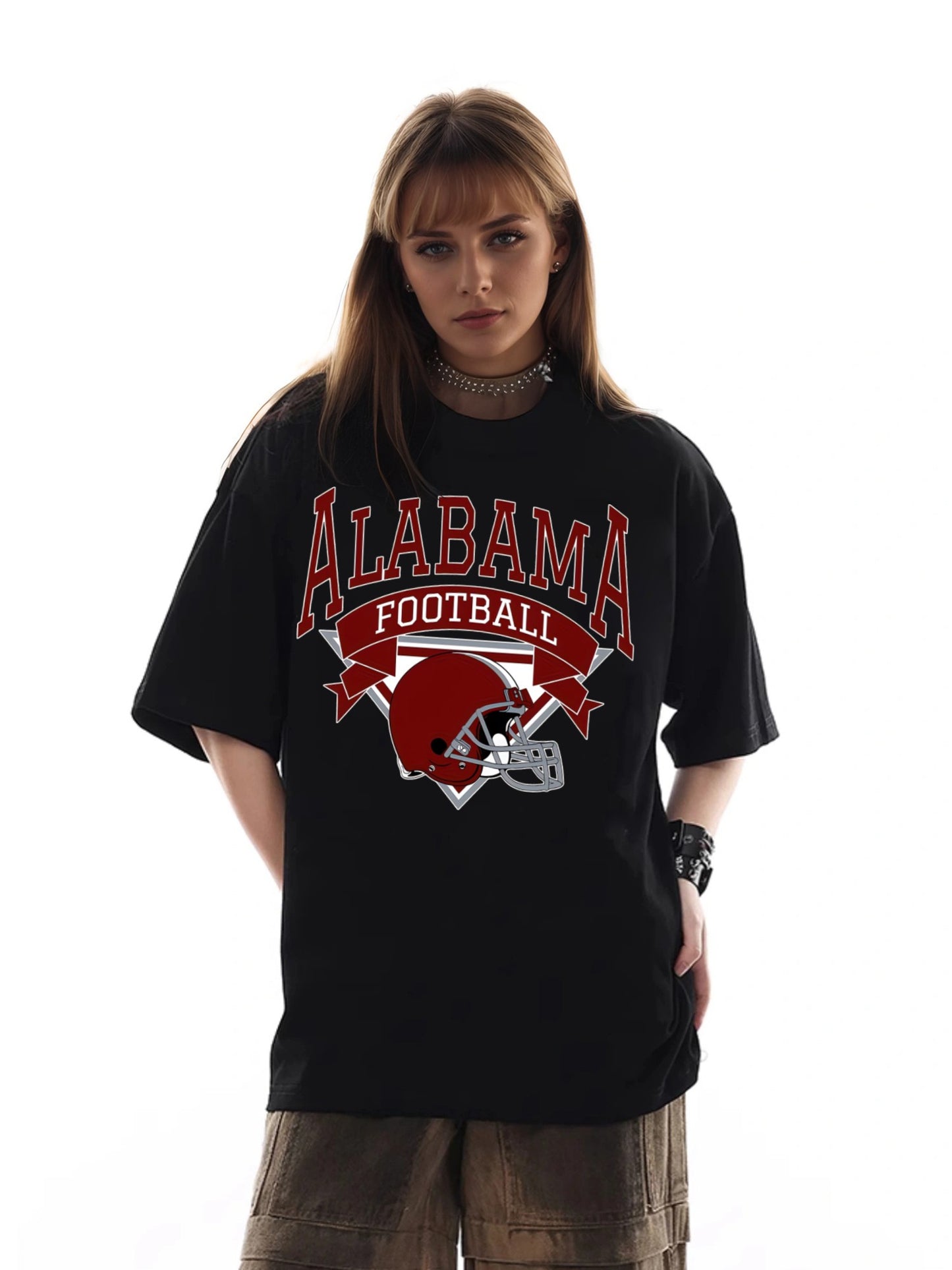 Women ALABAMA Football Helmet Printed Casual Short Sleeve T-Shirt