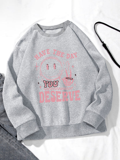 Women Have The Day You Deserve Smiley Skull Print Casual Sweatshirt