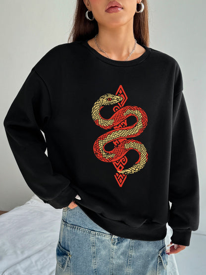 Women Totem Snake Printed Casual Sweatshirt