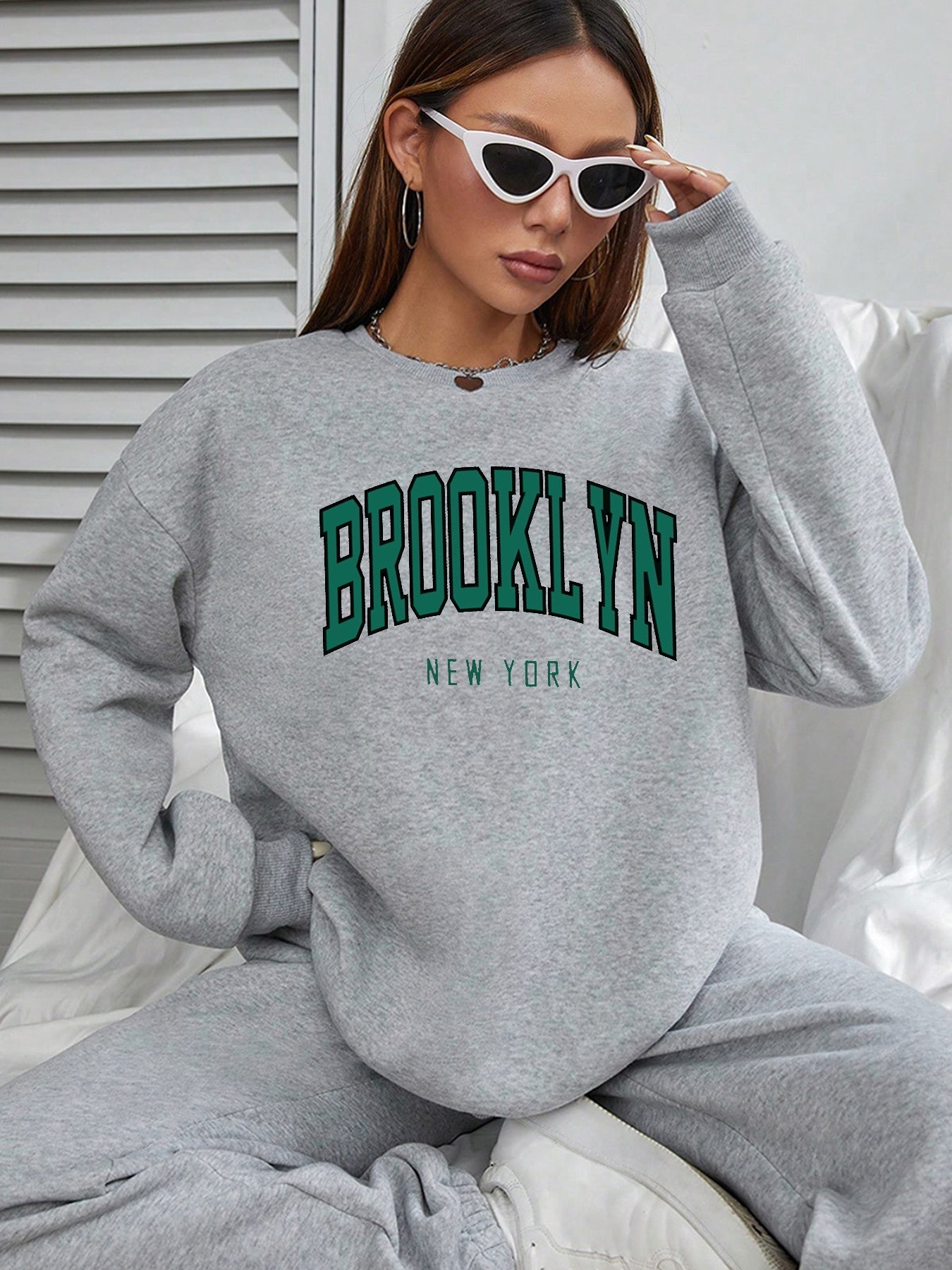 Women Brooklyn Letter Printed Oversized Sweatshirts Casual Pullovers