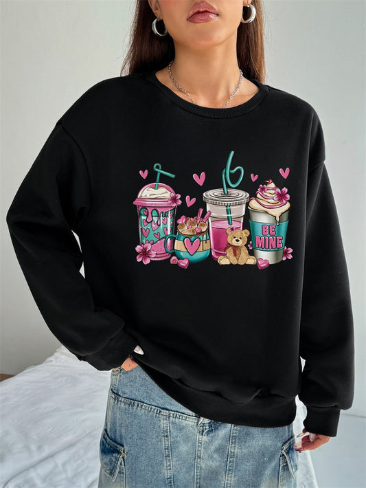 Women Colorful Drink Printed Casual Sweatshirt