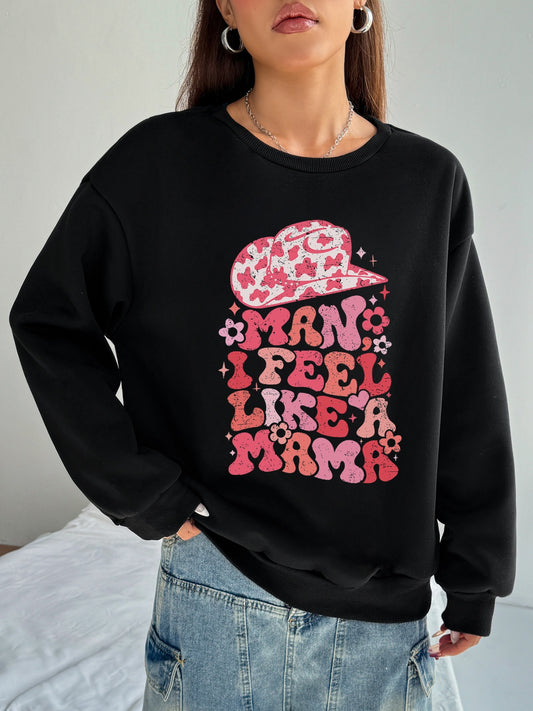 Women Pink Hat with Graffiti Letters Print Casual Sweatshirt