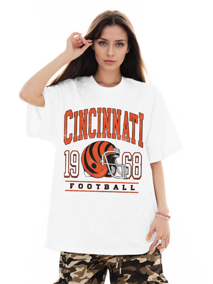 Women 1968 Football Helmet Printed Casual Short Sleeve T-Shirt