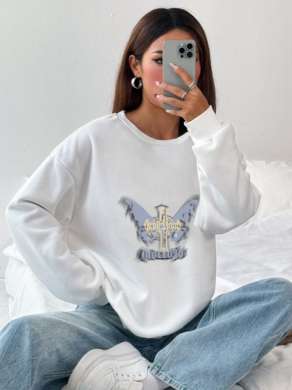 Women Butterfly Printed Oversized Sweatshirts Casual Pullovers