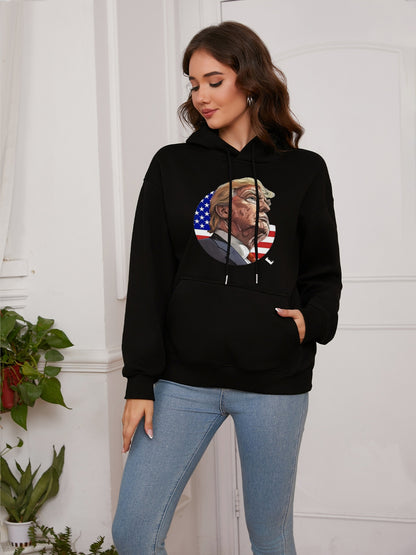 Women Circle American Flag and Trump Print Casual Hoodie