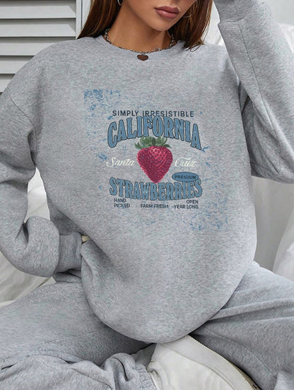 Women California Strawberry Printed Casual Sweatshirt