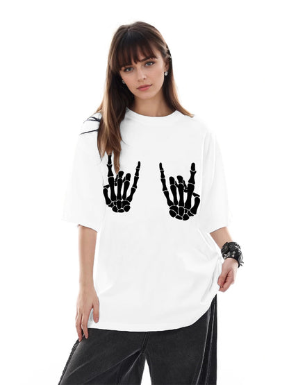 Women Skull Hand Printed Casual Short Sleeve T-Shirt