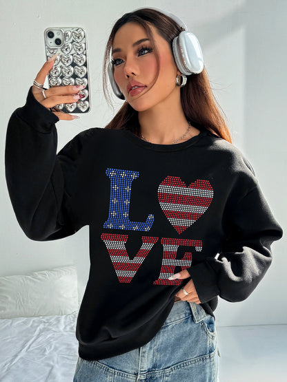 Women Love Letters American Flag Printed Casual Sweatshirt