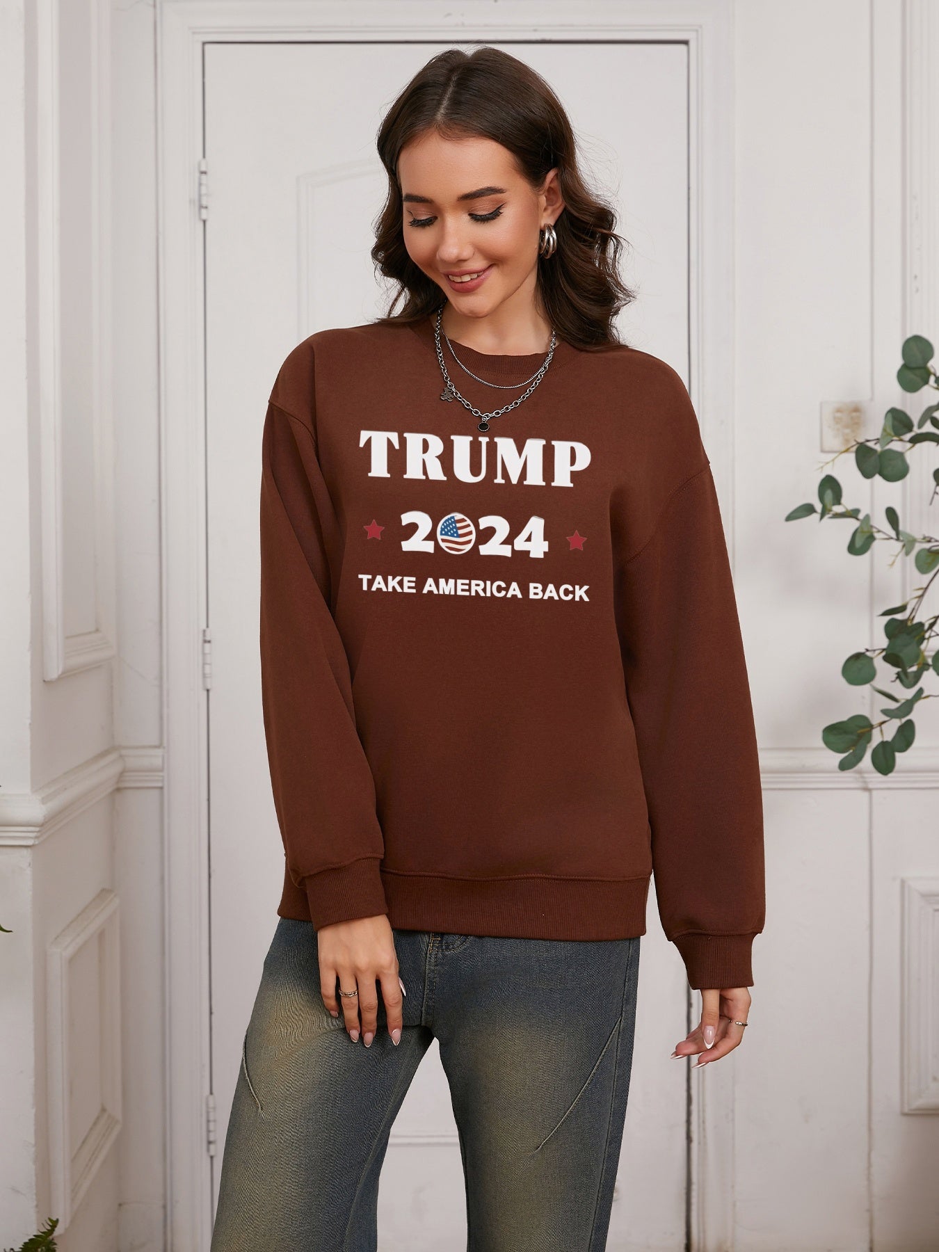 Women Trump 2024 Take American Back Print Casaul Sweatshirt