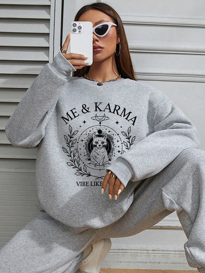 Women Me & Karma Cat Printed Polyester Casual Pullover