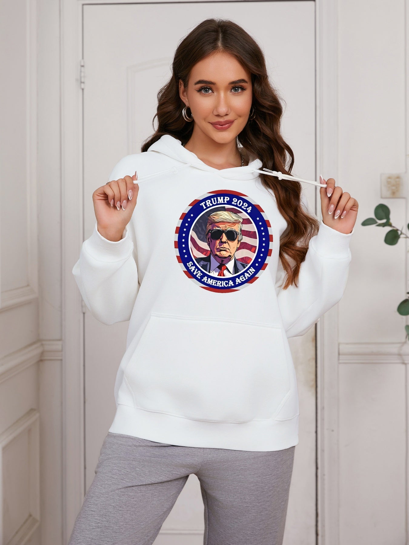 Women Trump 2024 Save America Again Print Casual Hoodie