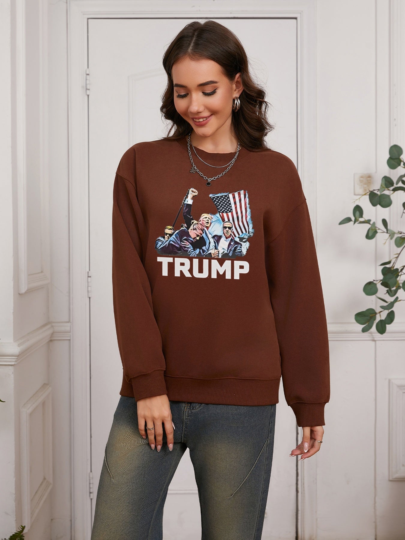 Women Fight 2024 Trump Print Casual Sweatshirt