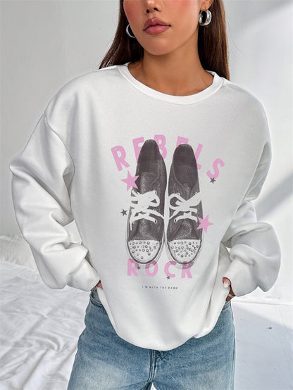 Women REBELS ROCK Shoes Print Casual Sweatshirt