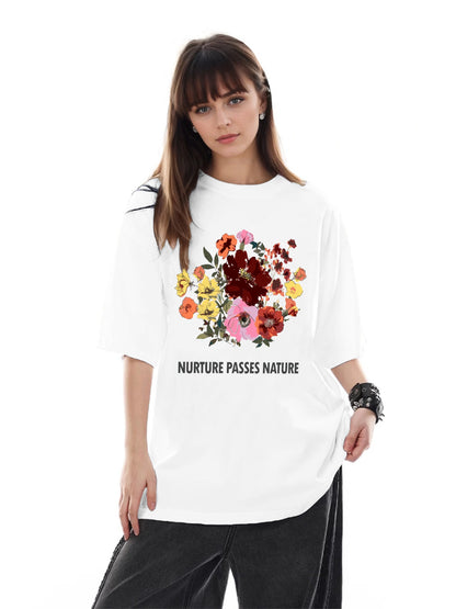 Women Nurture Passes Nature Flower Print Casual T-Shirt