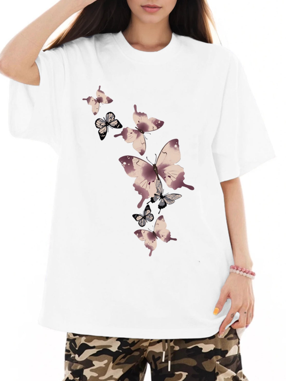 Women Butterfly Print Casual Short Sleeve T-Shirt