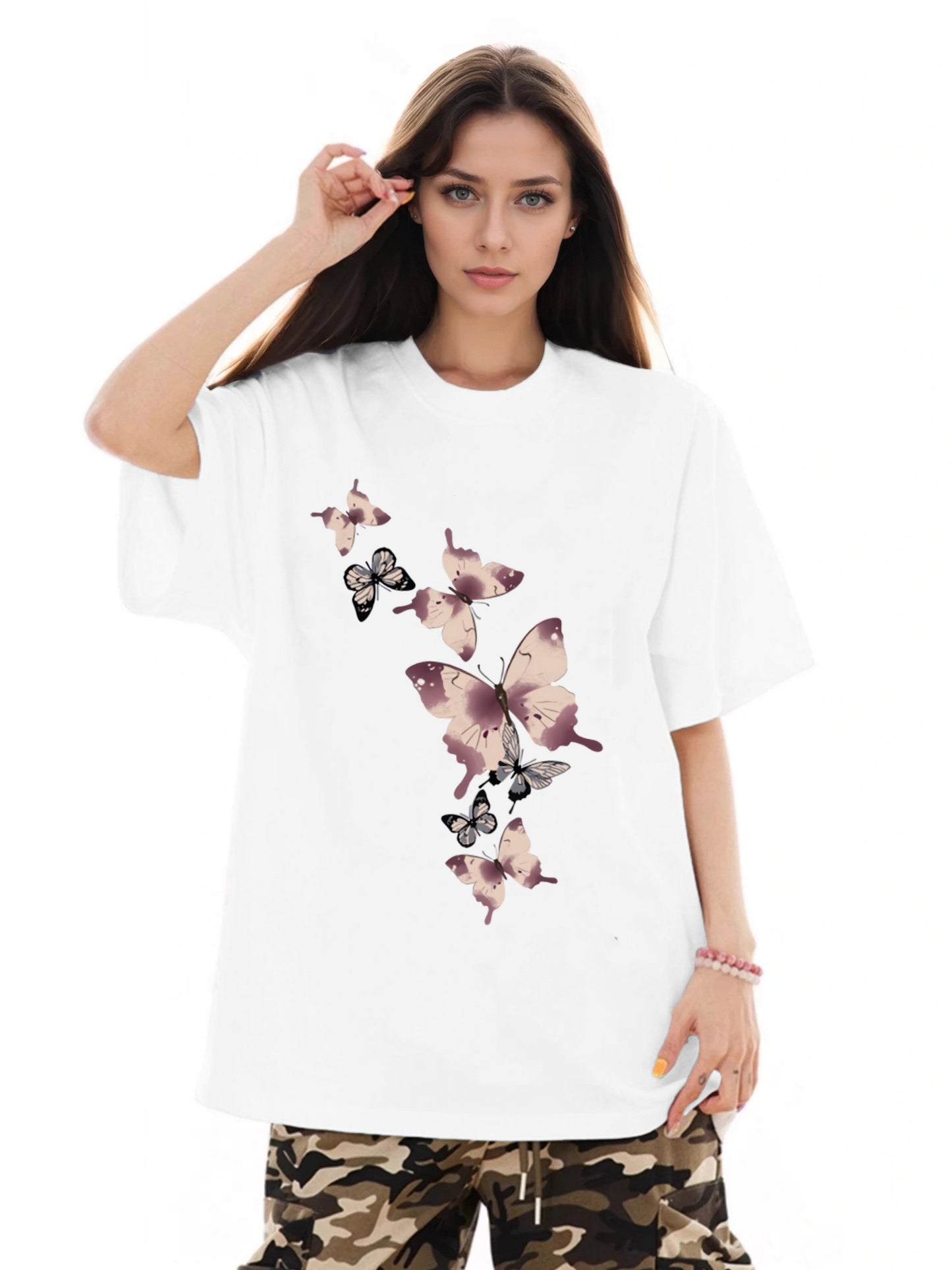 Women Butterfly Print Casual Short Sleeve T-Shirt