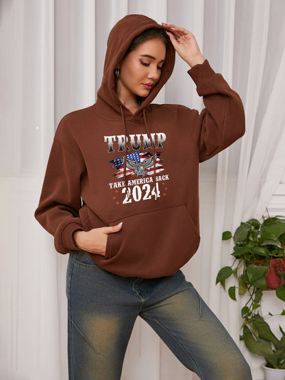 Women America Flag and Eagle and Trump Take America Back Print Casual Hoodie