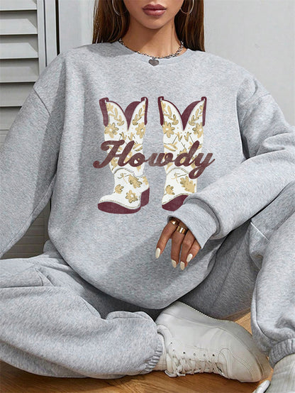 Women HOWDY Boots Print Casual Sweatshirt