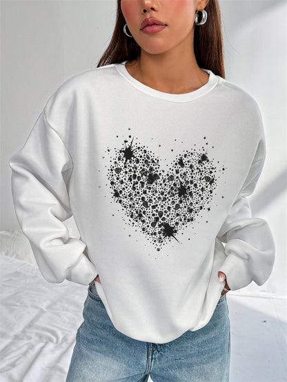 Women Shinning Heart Printed Oversized Sweatshirts Casual Pullovers