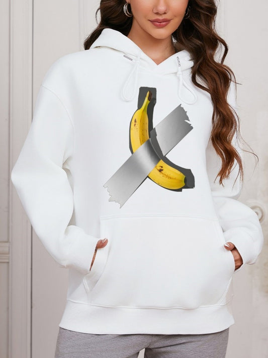 Women Yellow Banana Print Casual Sweatshirt Hoodie