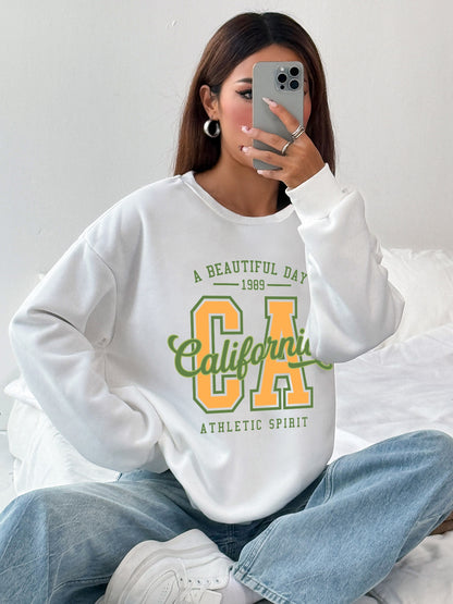 Women CA California Printed Long Sleeve Casual Pullover