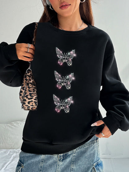 Women Simple Personalized Butterfly Print Sweatshirt