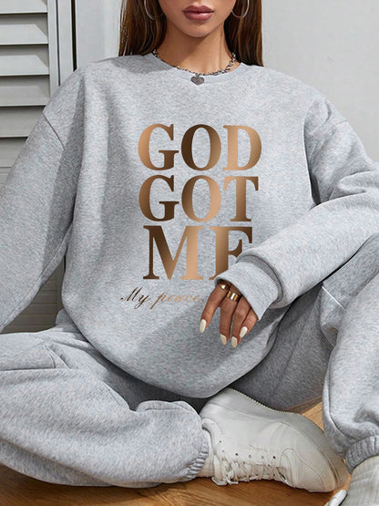 Women GOD GOT ME Letter Printed Casual Sweatshirt