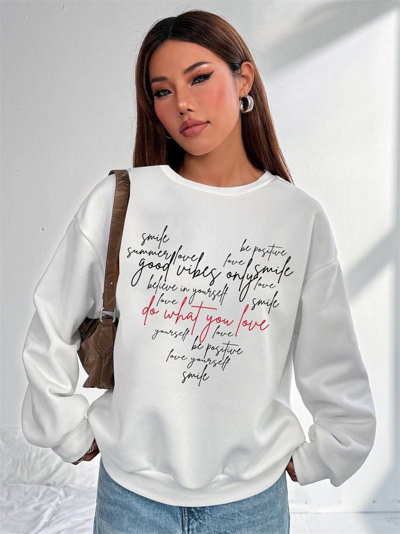 Women English Letter Printed Heart Shape Sweatshirt