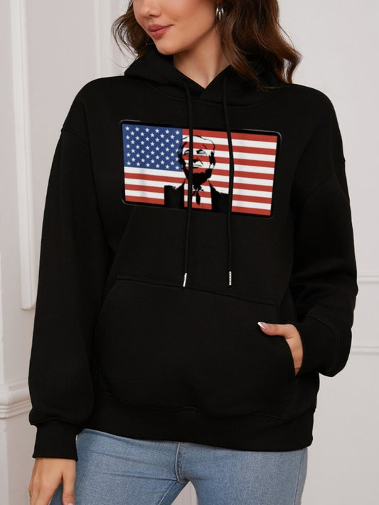 Women American Flag and Trump Print Casual Hoodie