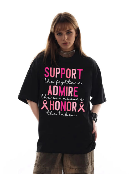 Women SUPPORT ADMIRE HONOR Letter Printed Short Sleeve T-Shirts