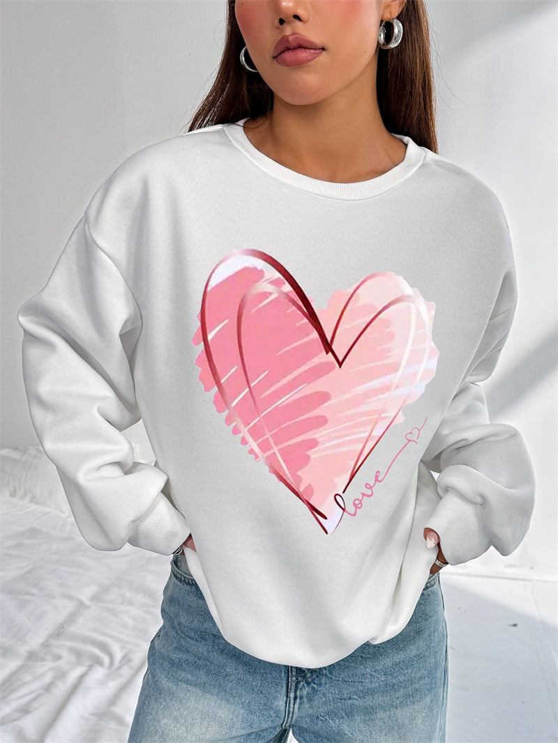 Women Pink Heart Printed Casual Sweatshirt