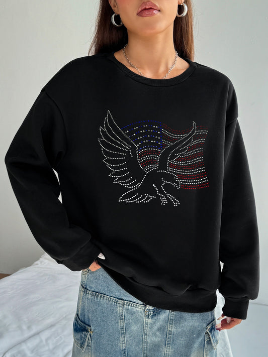 Women American Flag and Eagle Print Casual Long Sleeve Sweatshirt