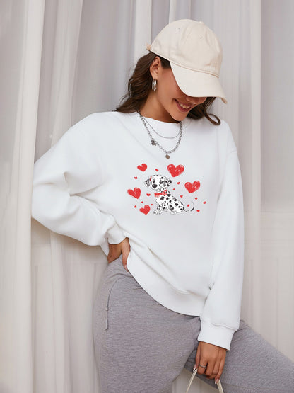 Women Dalmatian & Heart Print Casual Sweatshirt