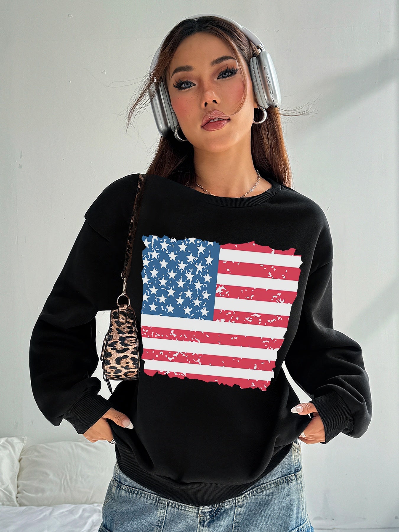 Women America Flag Print Casual Sweatshirt