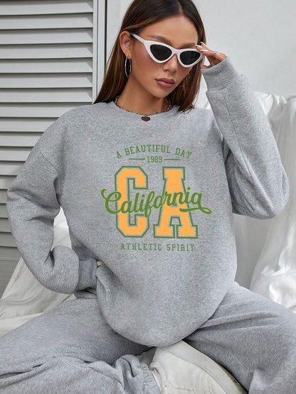 Women CA California Printed Long Sleeve Casual Pullover