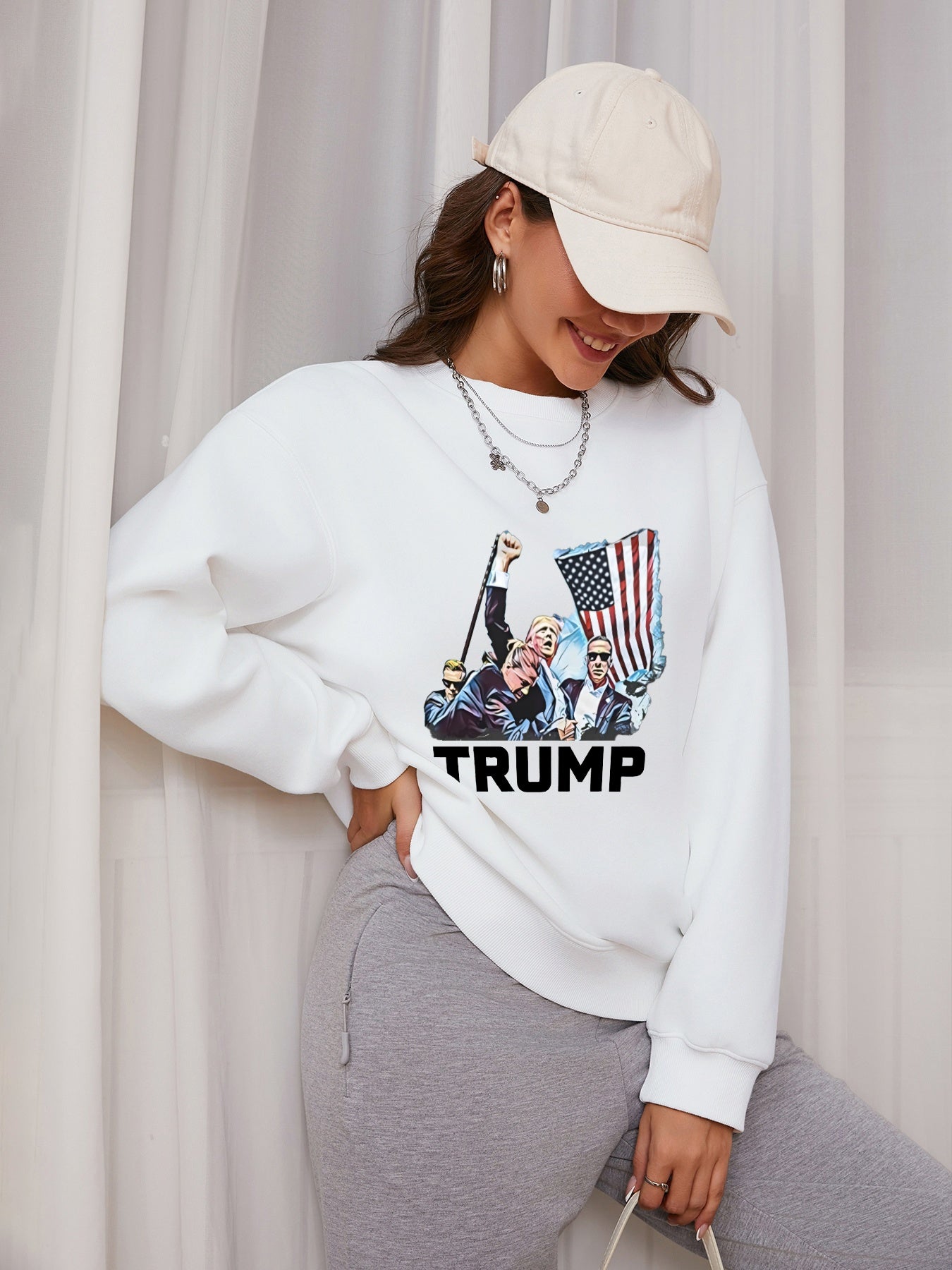 Women Fight 2024 Trump Print Casual Sweatshirt