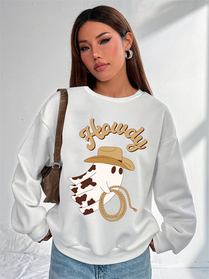 Women Cute Howdy Ghost Print Casual Sweatshirt