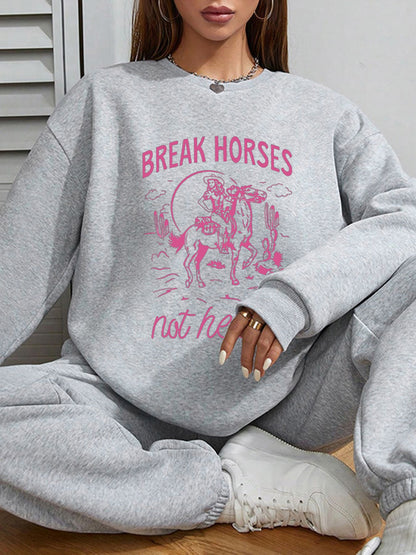 Women Pink Break Horses Graffiti Pattern Temperament Sweatshirt