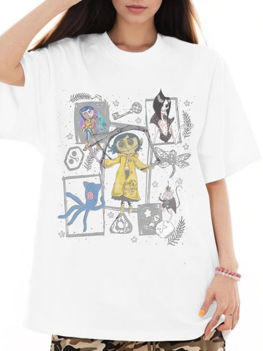 Women Retro Cartoon Print Casual Short Sleeve T-Shirt