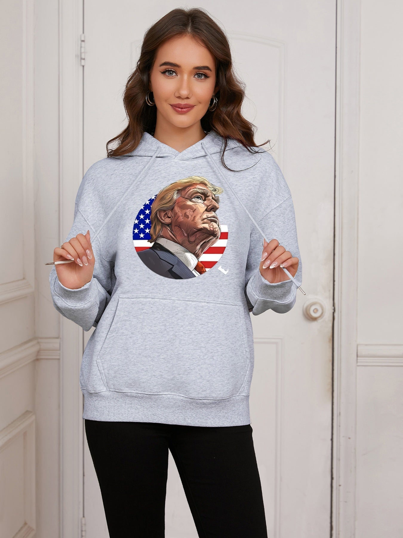 Women Circle American Flag and Trump Print Casual Hoodie