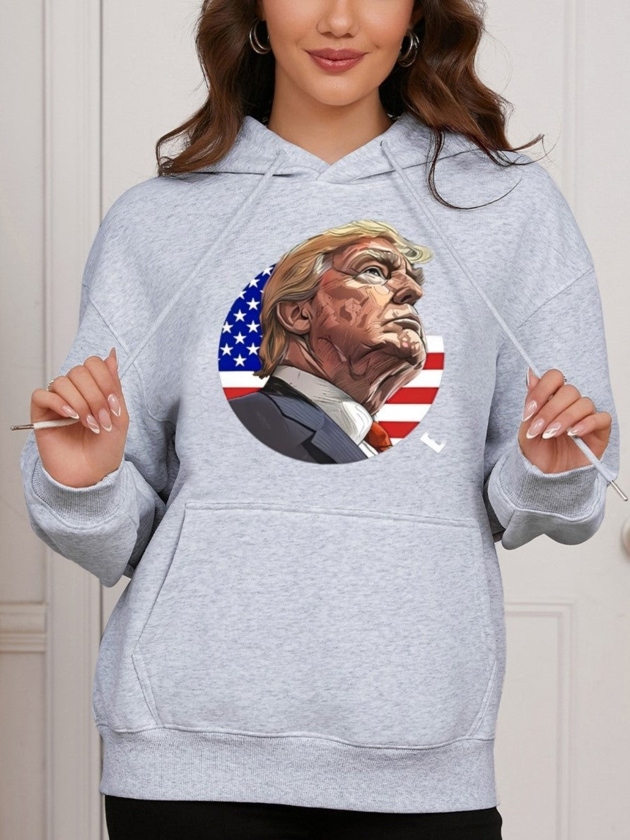 Women Circle American Flag and Trump Print Casual Hoodie